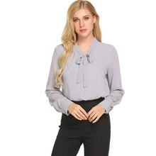 Load image into Gallery viewer, Chiffon Long Sleeve Bow Shirts