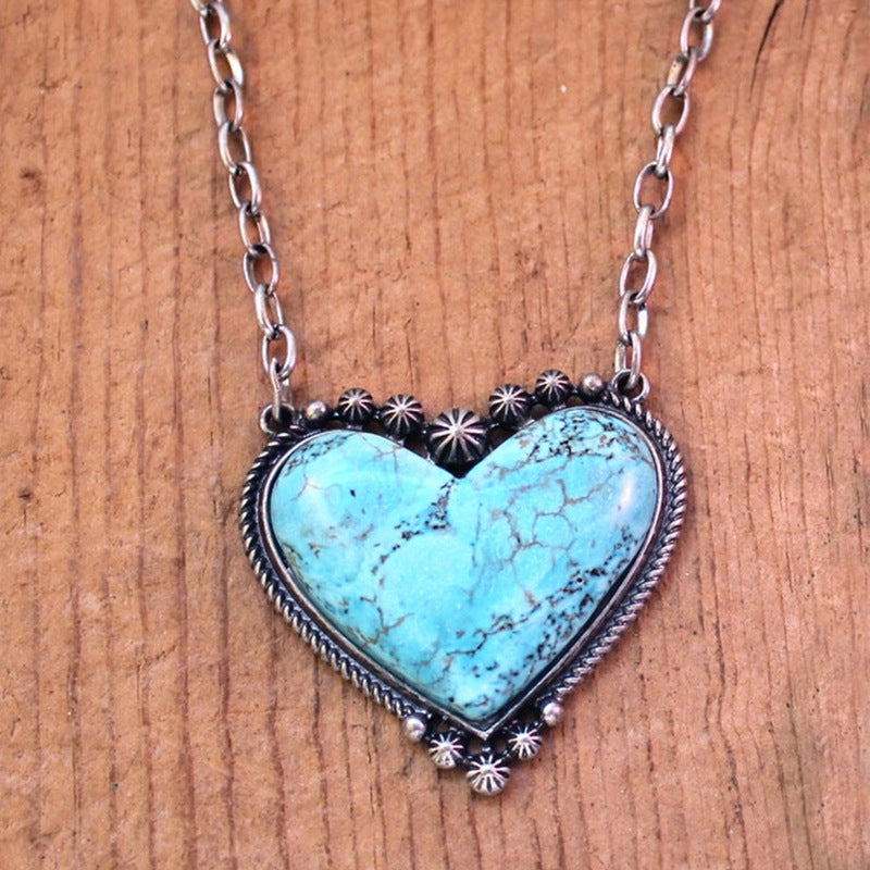 Boho Turquoise Heart Pendant Necklace