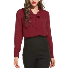 Load image into Gallery viewer, Chiffon Long Sleeve Bow Shirts