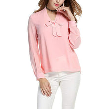 Load image into Gallery viewer, Chiffon Long Sleeve Bow Shirts