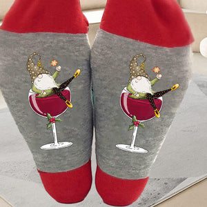 Christmas Gnome Wine Glass Unisex Crew Socks