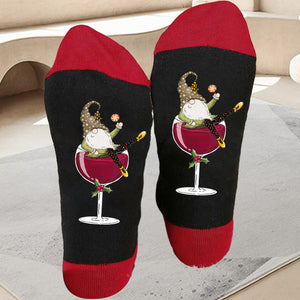 Christmas Gnome Wine Glass Unisex Crew Socks