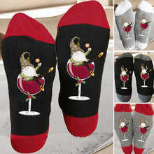 Load image into Gallery viewer, Christmas Gnome Wine Glass Unisex Crew Socks